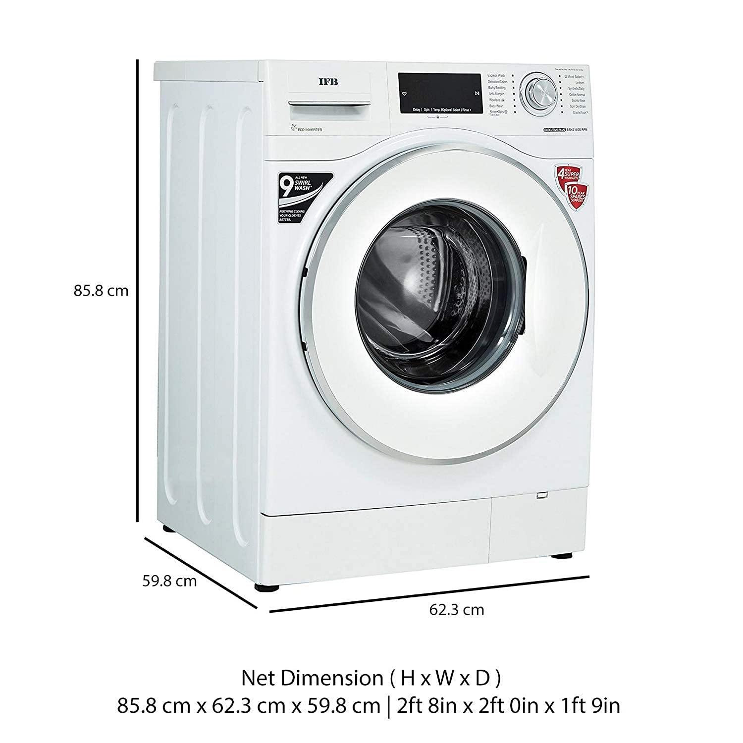 IFB 8.5 kg Inverter Fully-Automatic Front Loading Washing Machine (Executive Plus VX ID, White, Inbuilt Heater, Aqua Energie water softener) - Mahajan Electronics Online