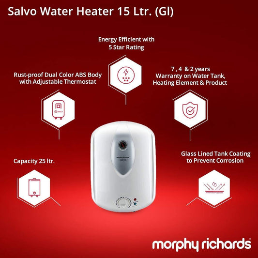 Morphy Richards Salvo 15-Litre Vertical Storage Water Heater (White) - Mahajan Electronics Online