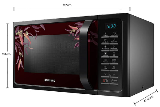 Samsung 28 L Convection Microwave Oven with SlimFry (MC28H5025VR/TL, Black Delight Red Pattern) - Mahajan Electronics Online