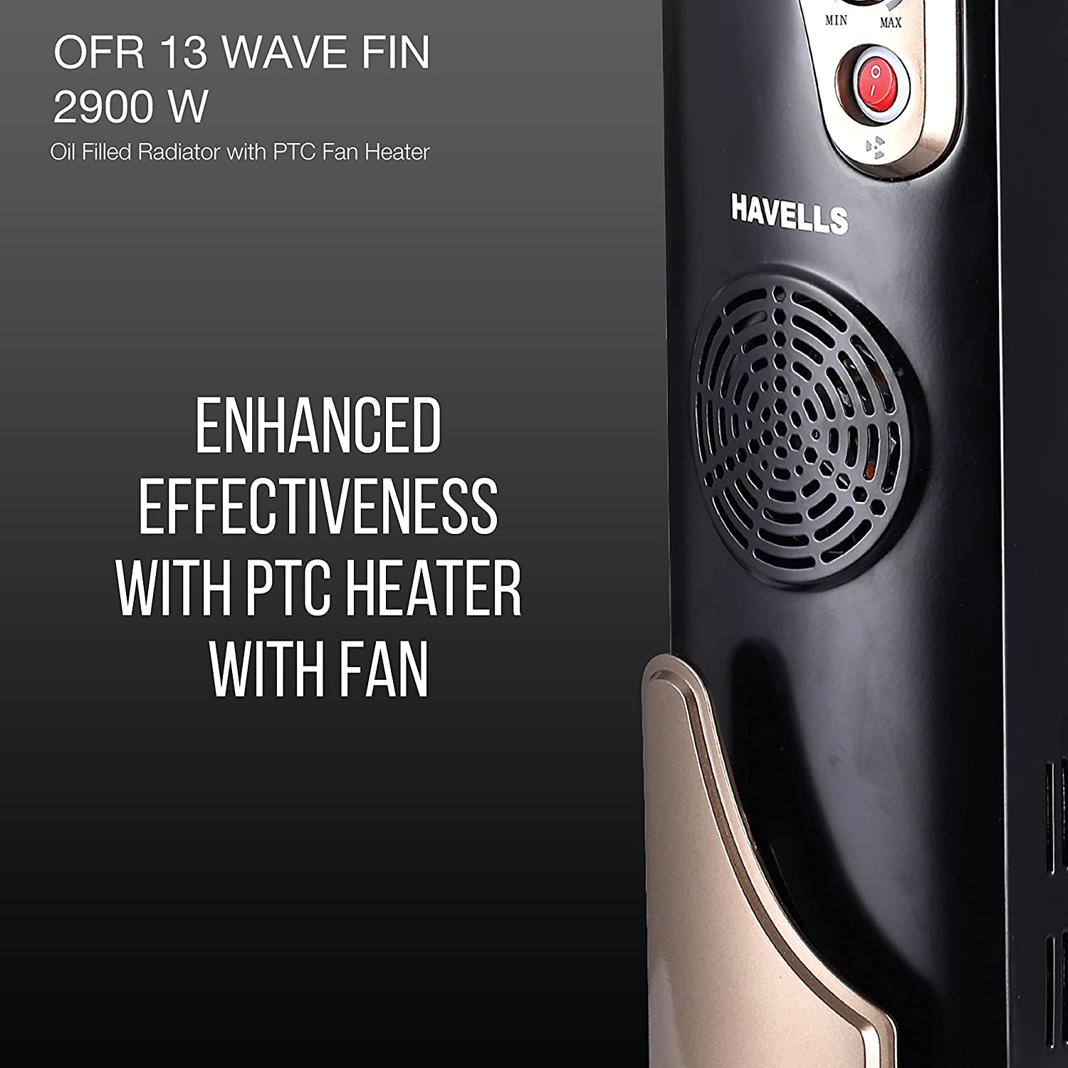 Havells OFR 13 Wave Fin with PTC Fan Room Heater 2900 Watts (Black, Oil Filled Radiator)
