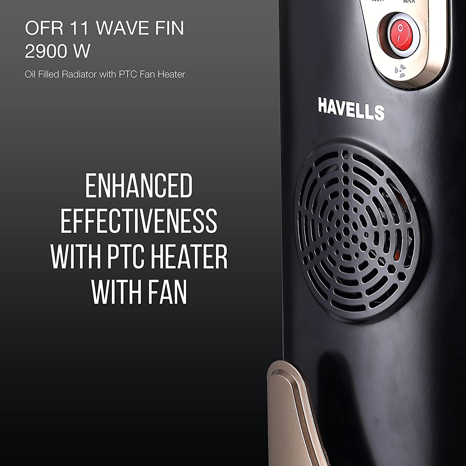 Havells OFR 11 S Wave Fins 2900 Watts Wave Fin with PTC Fan Heater (Black) Model no. GHROFBFK290