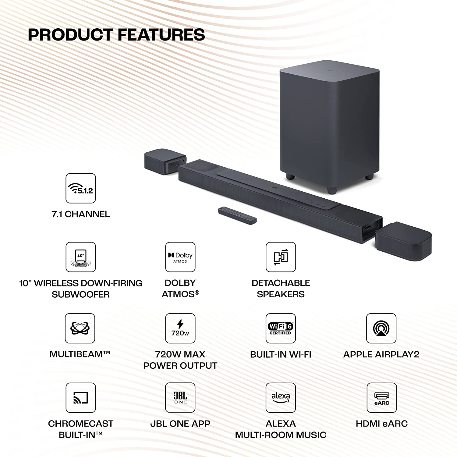 JBL Bar 800 Pro, 7.1 (5.1.2) Channel Truly Wireless Soundbar with True Dolby Atmos - Mahajan Electronics Online