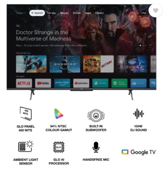 Vu Glo LED 65 inch Ultra Smart Google TV with 104W 3 years warranty - Mahajan Electronics Online