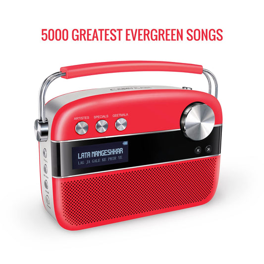 Saregama Carvaan Premium (Pop Colour Range) Hindi - Portable Music Player with 5000 Preloaded Songs, FM/BT/AUX (Coral Pink) - Mahajan Electronics Online