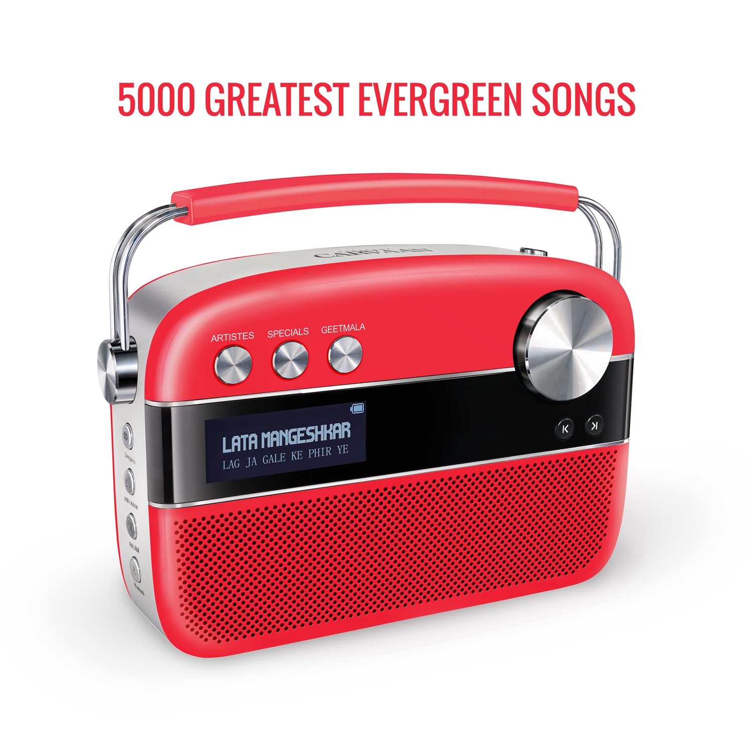 Saregama Carvaan Premium (Pop Colour Range) Hindi - Portable Music Player with 5000 Preloaded Songs, FM/BT/AUX (Coral Pink)