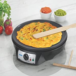 Glen SA-3038N Electric Dosa Maker with Wooden Batter & Spatula 1000 Watt Black