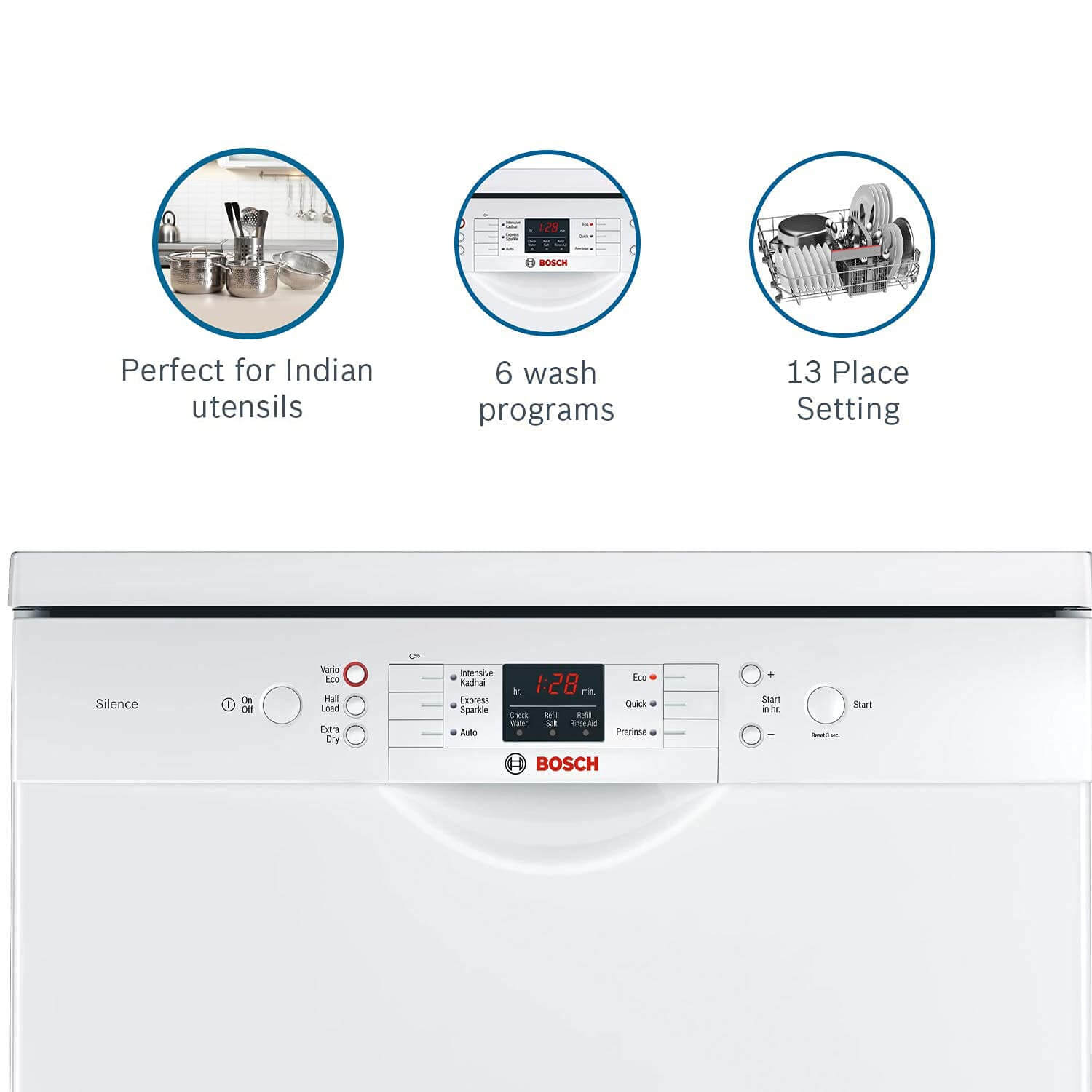 Bosch SMS66GW01I 13 Place Settings Dishwasher White - Mahajan Electronics Online