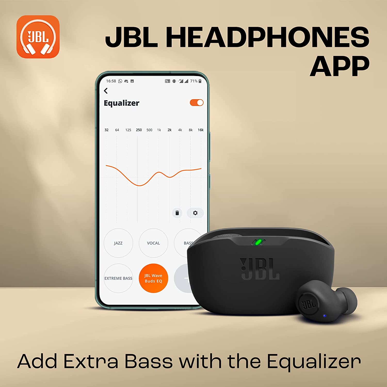 JBL Wave Buds in-Ear Earbuds Wireless (TWS) with Mic, Customized Extra Bass EQ, 32 Hrs Battery and Quick Charge, IP54 (Black) - Mahajan Electronics Online 