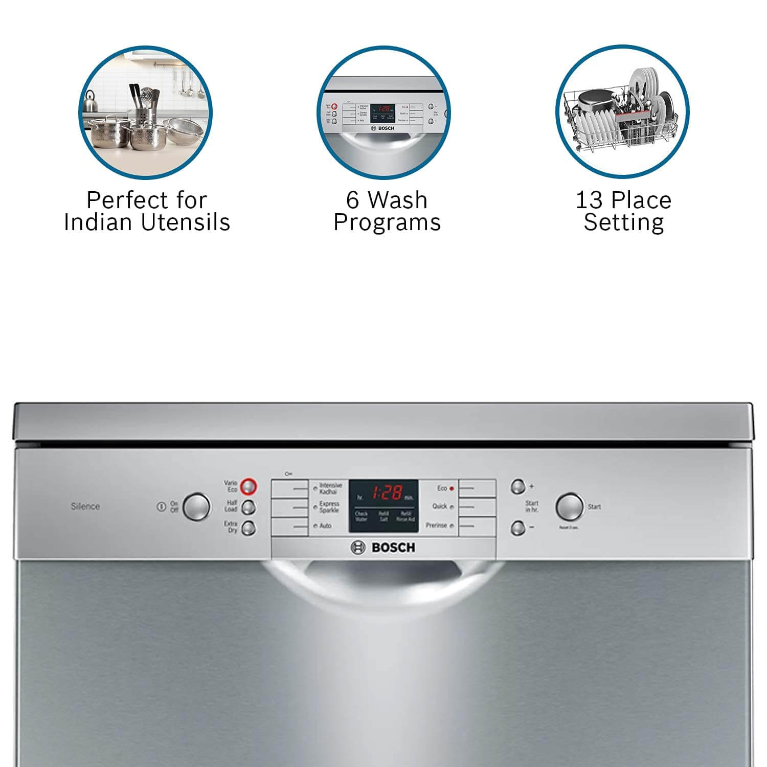 Bosch 13 Place Settings SMS66GI01 Dishwasher Silver Inox - Mahajan Electronics Online