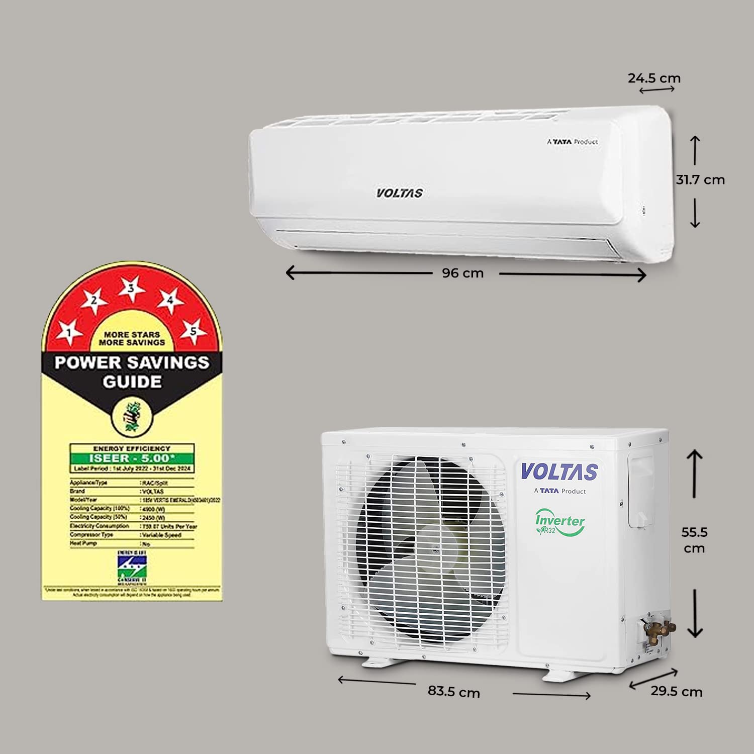 Voltas 1.5 Ton 5 Star Inverter Split AC(Copper, 5-in-1 Adjustable Mode, Anti-dust Filter, 2023 Model, 185V Vertis Emerald, White) - Mahajan Electronics Online