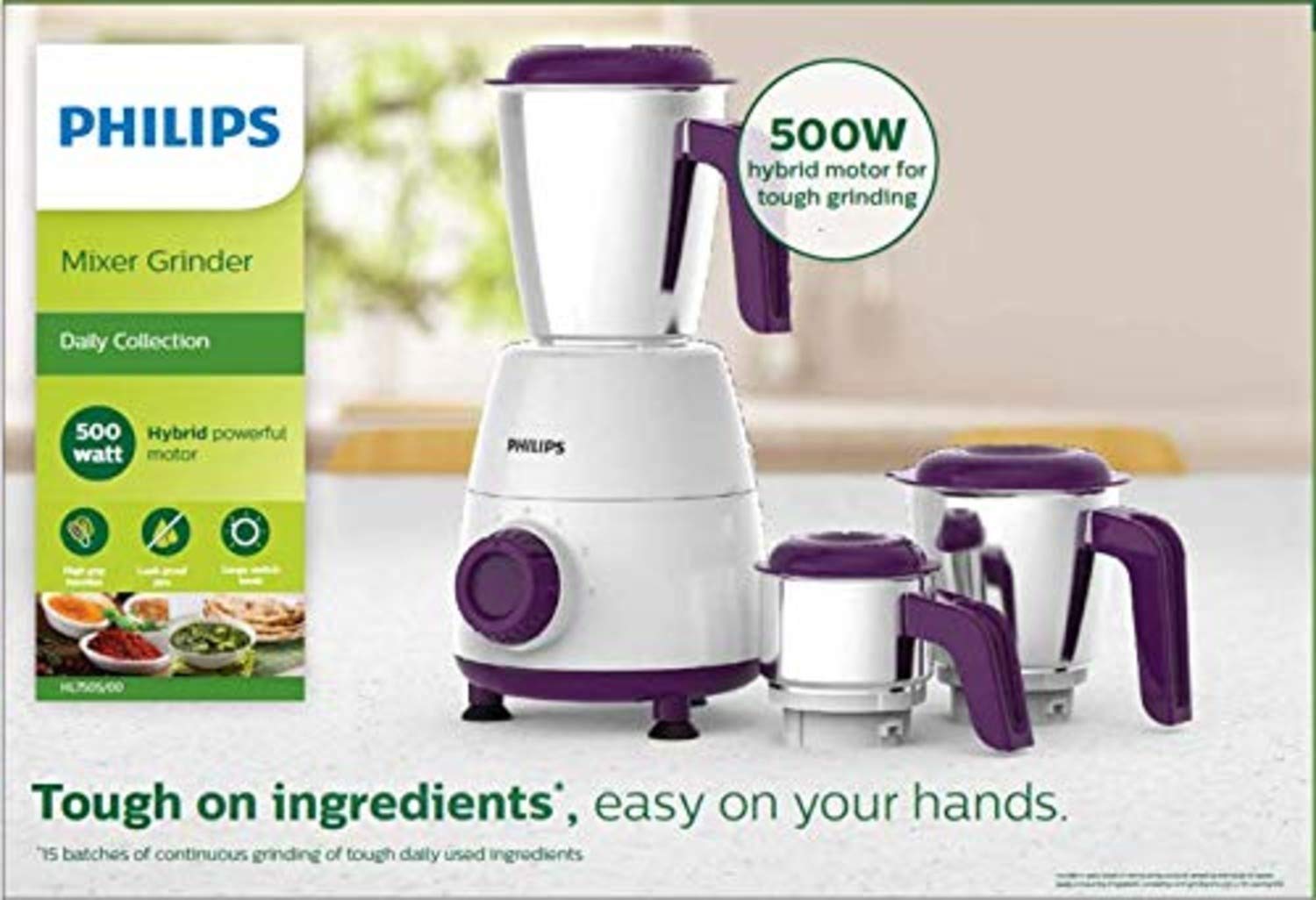 PHILIPS HL7505/00 500W Mixer Grinder, White and Purple