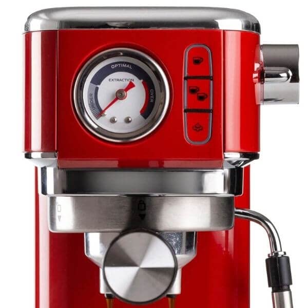Ariete 1381 Coffee machine with pressure gauge, compatible with ground coffee and ESE pods, 1300 W, 1.1 L capacity, 15 bar pressure, ½ cup filter, Cappuccino device, Red
