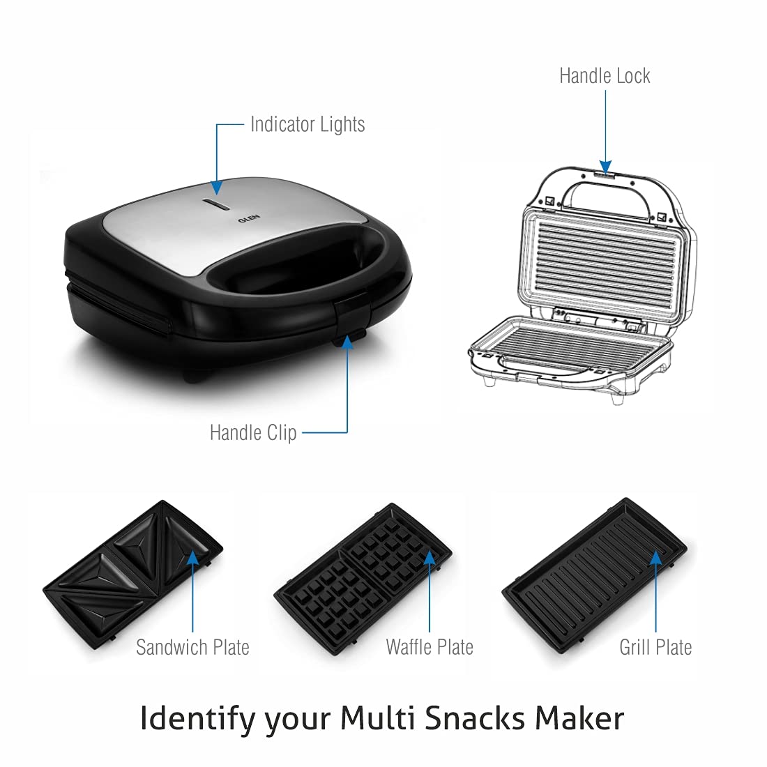 Glen Multi Snack Maker 3022 with Interchangeable Plates 750W ( SA-3022MSM )