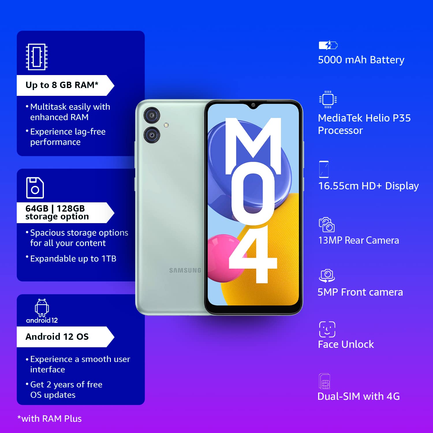 Samsung Galaxy M04 Light Green, 4GB RAM, 64GB Storage | 5000 mAh Battery - Mahajan Electronics Online