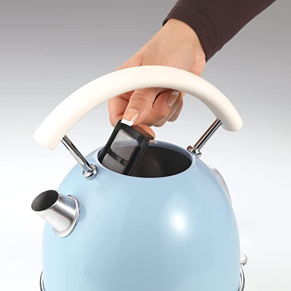 Ariete 2877 Vintage electric kettle, 2000 watt, 1.7 litres, in stainless steel painted in light blue pastel colour - Mahajan Electronics Online