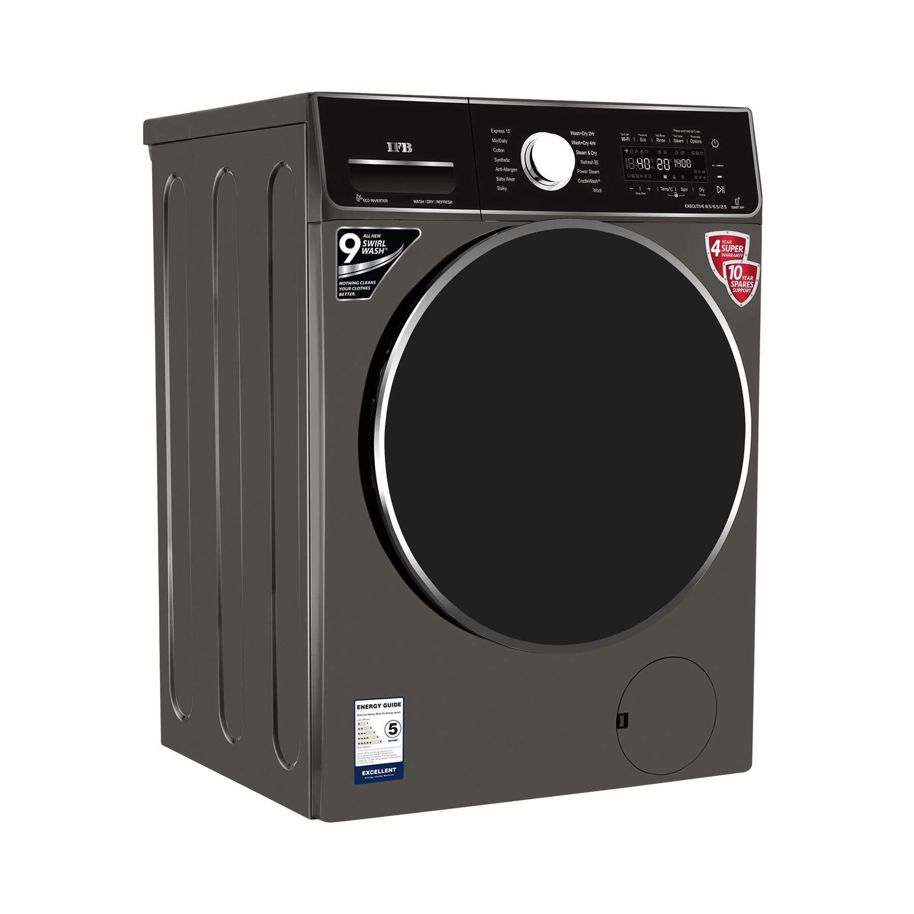 IFB Washer Dryer Executive ZXM 8.5/6.5kg 5 Star Inverter Fully-Automatic Front Loading Washing Machine - Mahajan Electronics Online