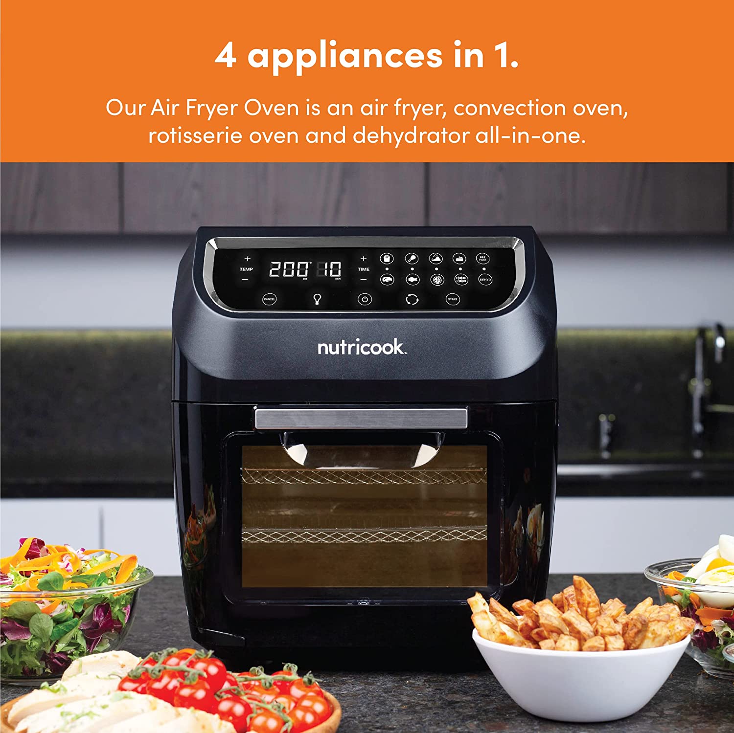 NUTRICOOK 1800 Watts, Digital/One Touch Control Panel Display, 8 Preset Programs Air Fryer Oven (12 L, Black,NC-AFO112K) - Mahajan Electronics Online