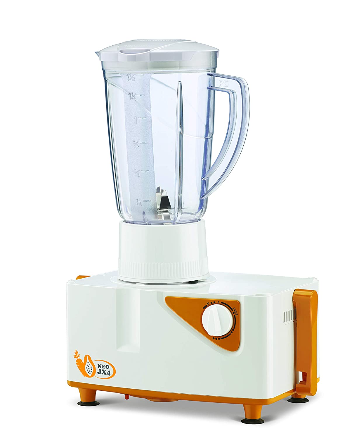 Bajaj Neo JX 4 450-Watt Juicer Mixer Grinder with 2 Jars (White/Orange) - Mahajan Electronics Online