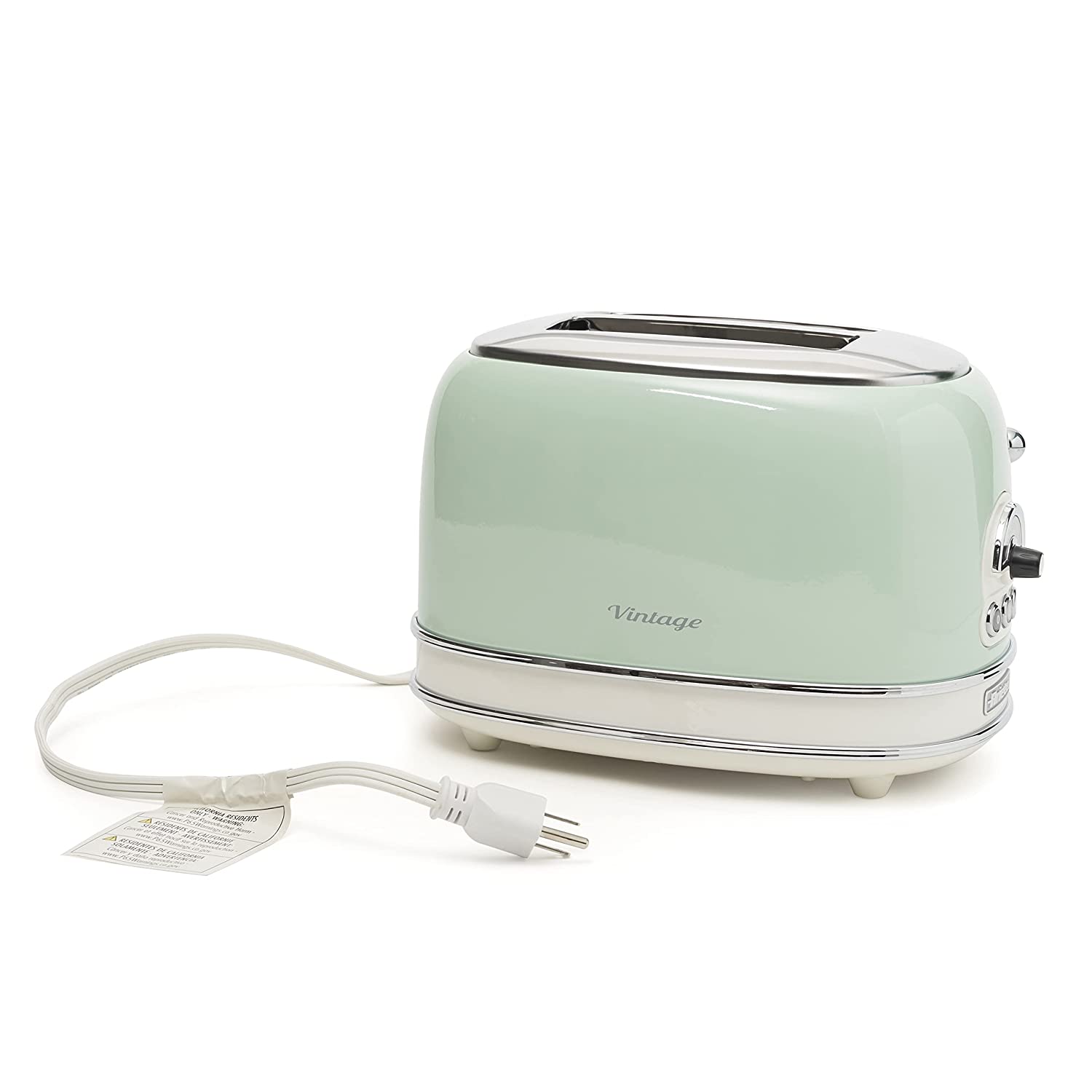 Ariete 155 Vintage 2 Slice Toaster, 810 watt, 6 toasting levels, in stainless steel painted in pastel green colour - Mahajan Electronics Online