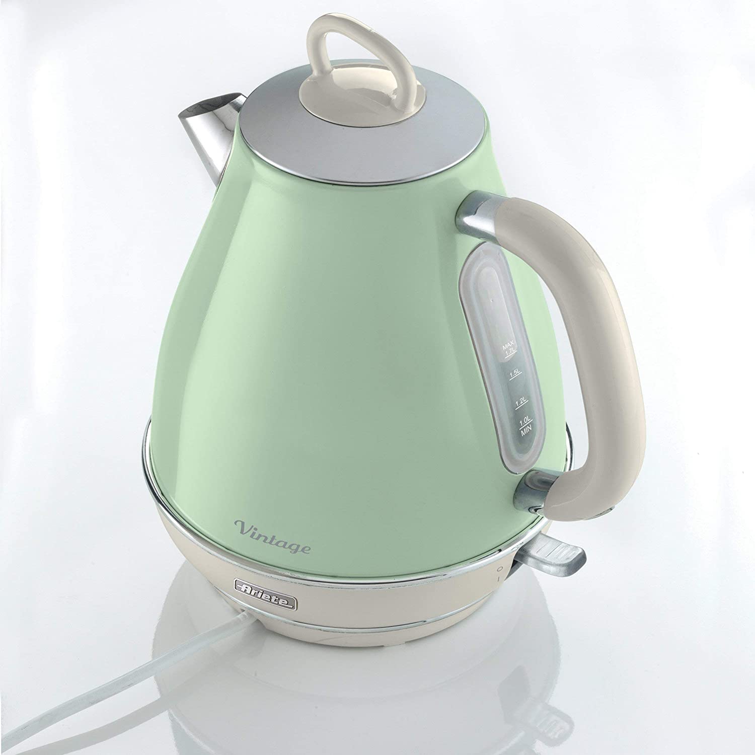 Ariete 2869 Vintage Electric Kettle, Stainless Steel, 1.7 L, Auto Switch Off, 2000 W, for Water, Tea and Herbal Teas, Pastel Green - Mahajan Electronics Online