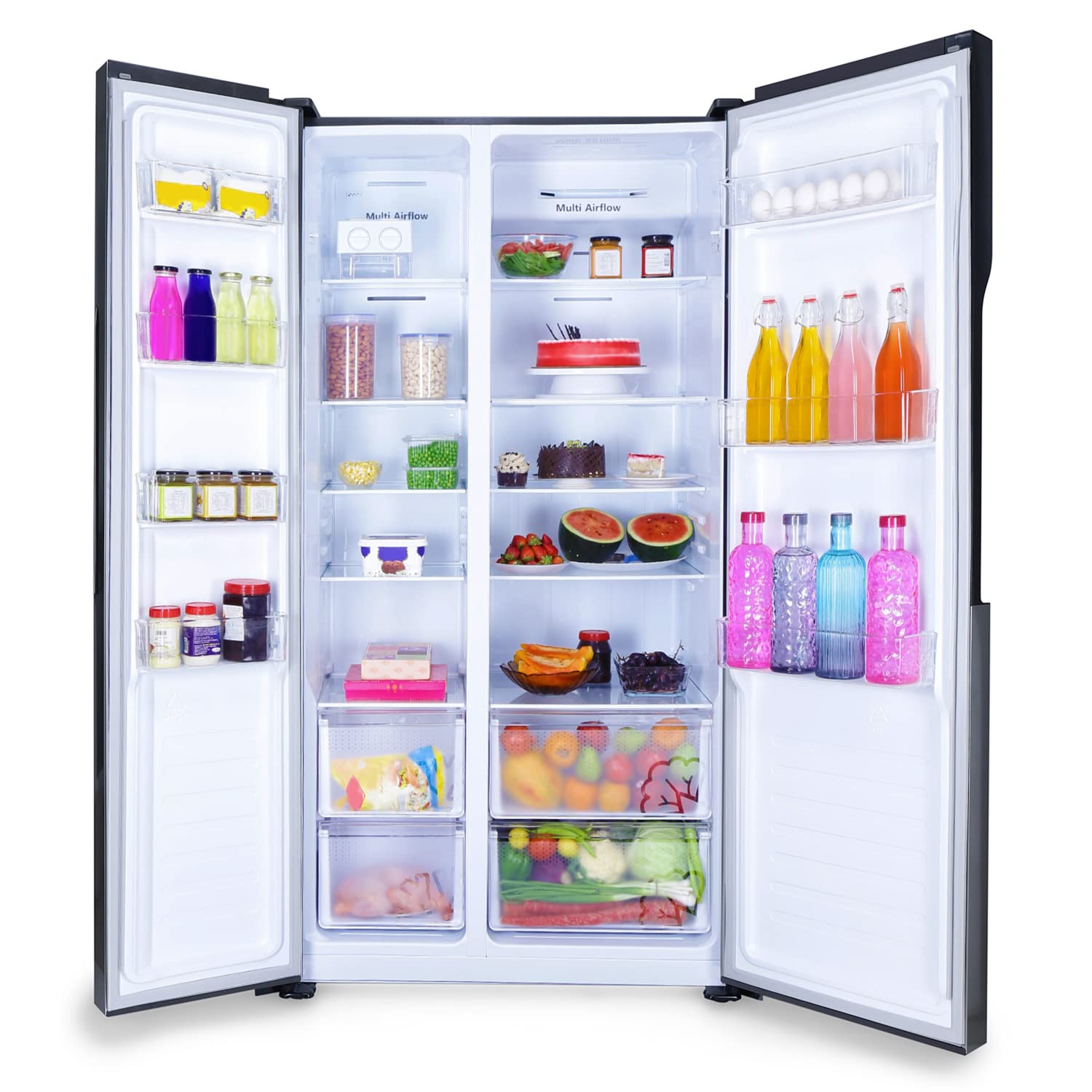 Godrej RS EONVELVET 579 RFD PL ST 564 L Frost Free Side-By-Side Refrigerator ( Platinum Steel, Multi Air Flow System) - Mahajan Electronics Online