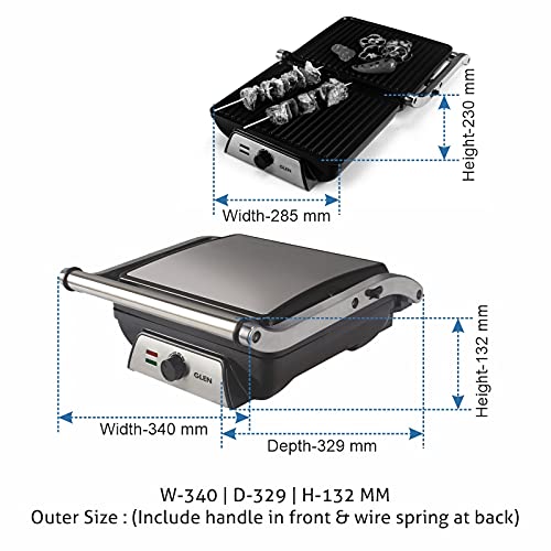 Glen SA3031 Contact Grill 2000W with Oil Collector Tray and 180 Degree Opening Silver - Mahajan Electronics Online