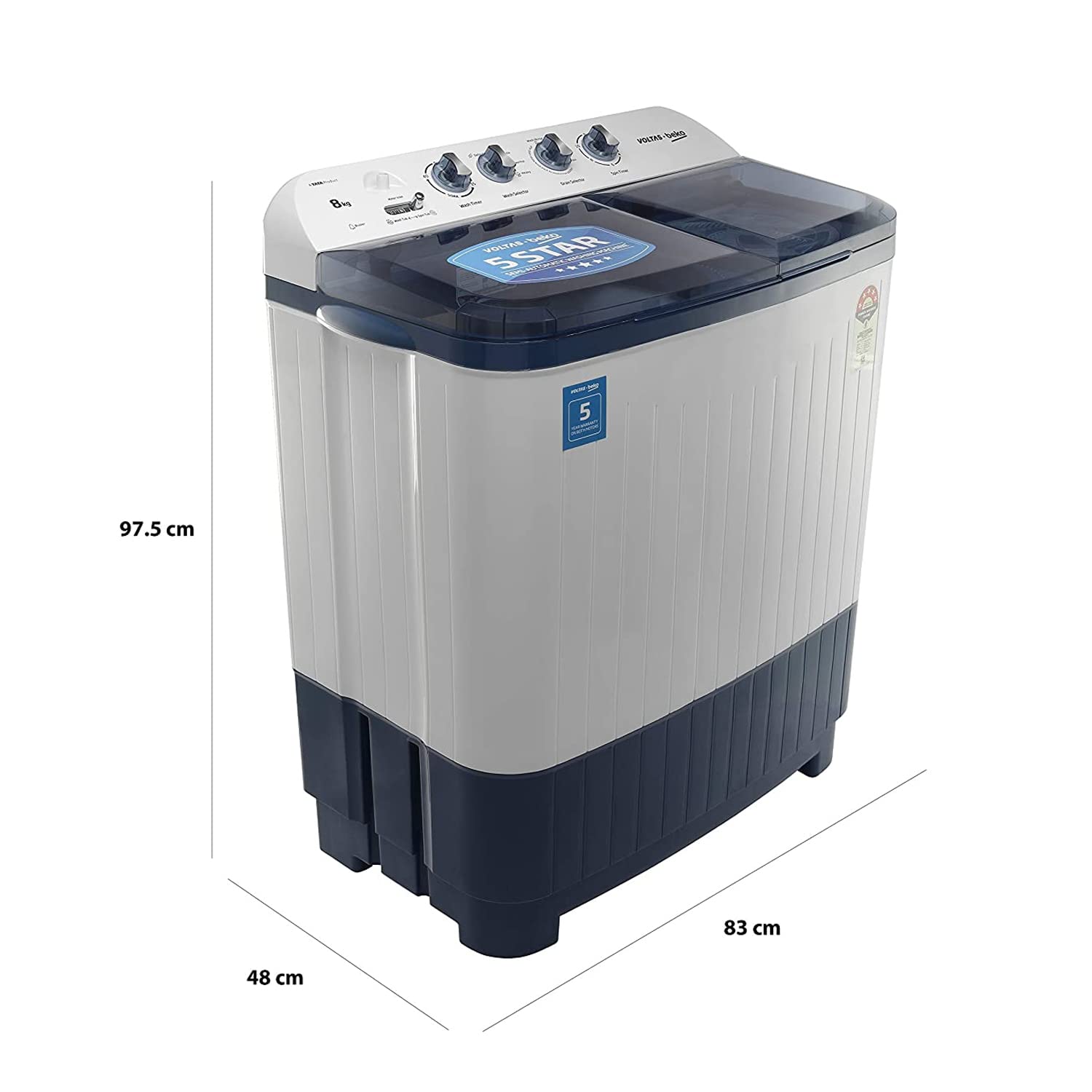 Voltbek WTT80DBLTF Semi Automatic Washing Machine Beko BLUE 8.0 Kg - Mahajan Electronics Online
