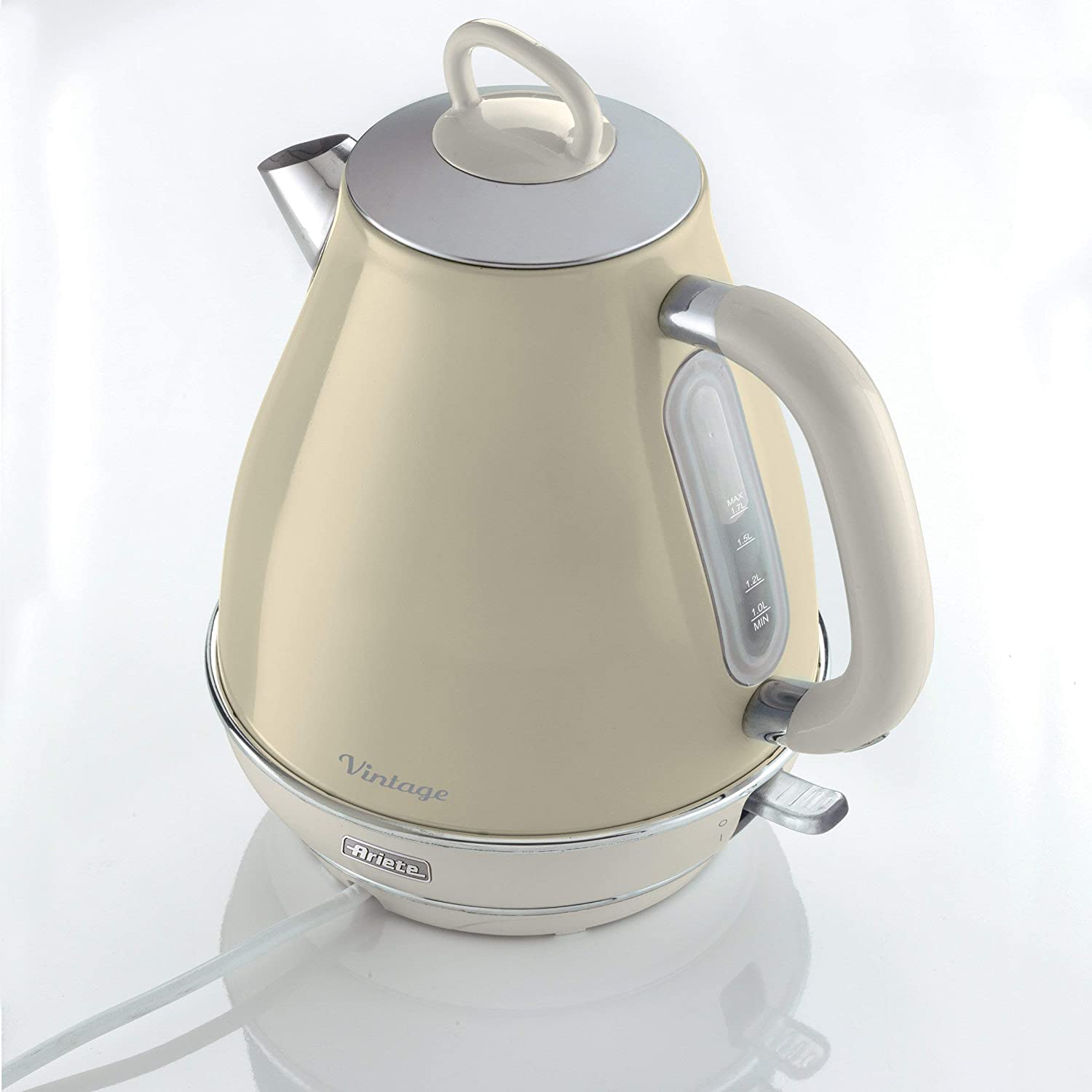 Ariete 2869 Vintage Electric Kettle, Stainless Steel, 1.7 L, Auto Switch Off, 2000 W, for Water, Tea and Herbal Teas, Pastel Beige - Mahajan Electronics Online