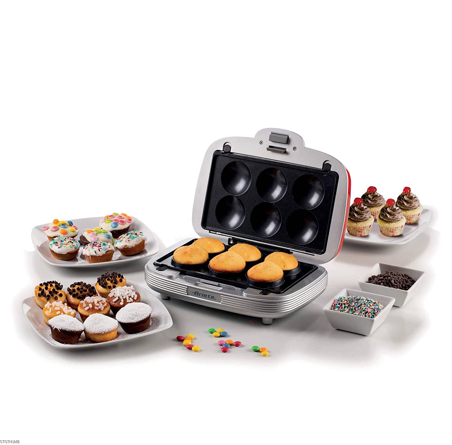 Ariete 1972 Sandwiches & Cookies Party Time, Multi-function Electric Plate, 700 Watt, 3 Non-stick and Interchangeable Plates, Red - Mahajan Electronics Online