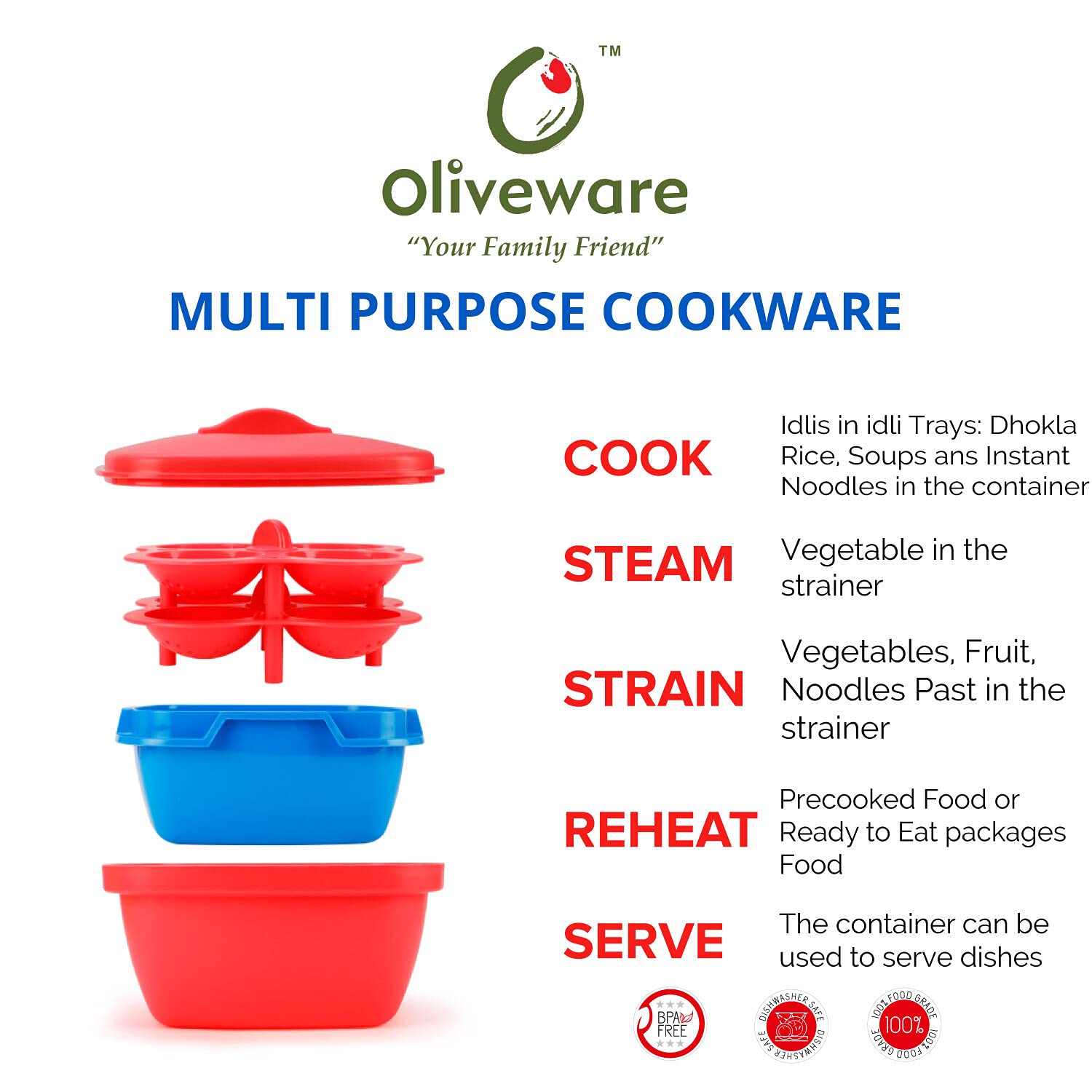 oliveware Plastic Dhokla/Idli Maker, Steamer  , Red