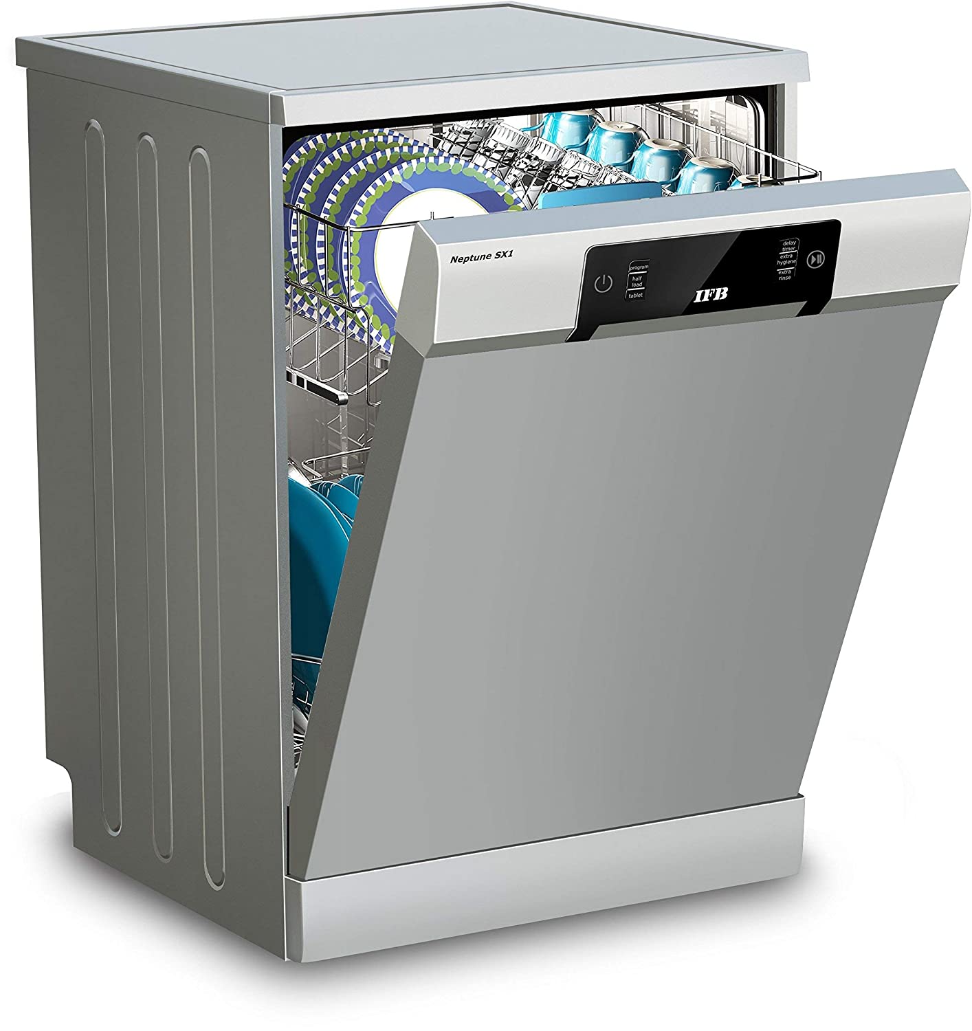 IFB Neptune SX1 Fully-automatic Front-loading Dishwasher (15 Place Settings, Stainless Steel, Inbuilt Heater, Aqua Energie water softener) - Mahajan Electronics Online