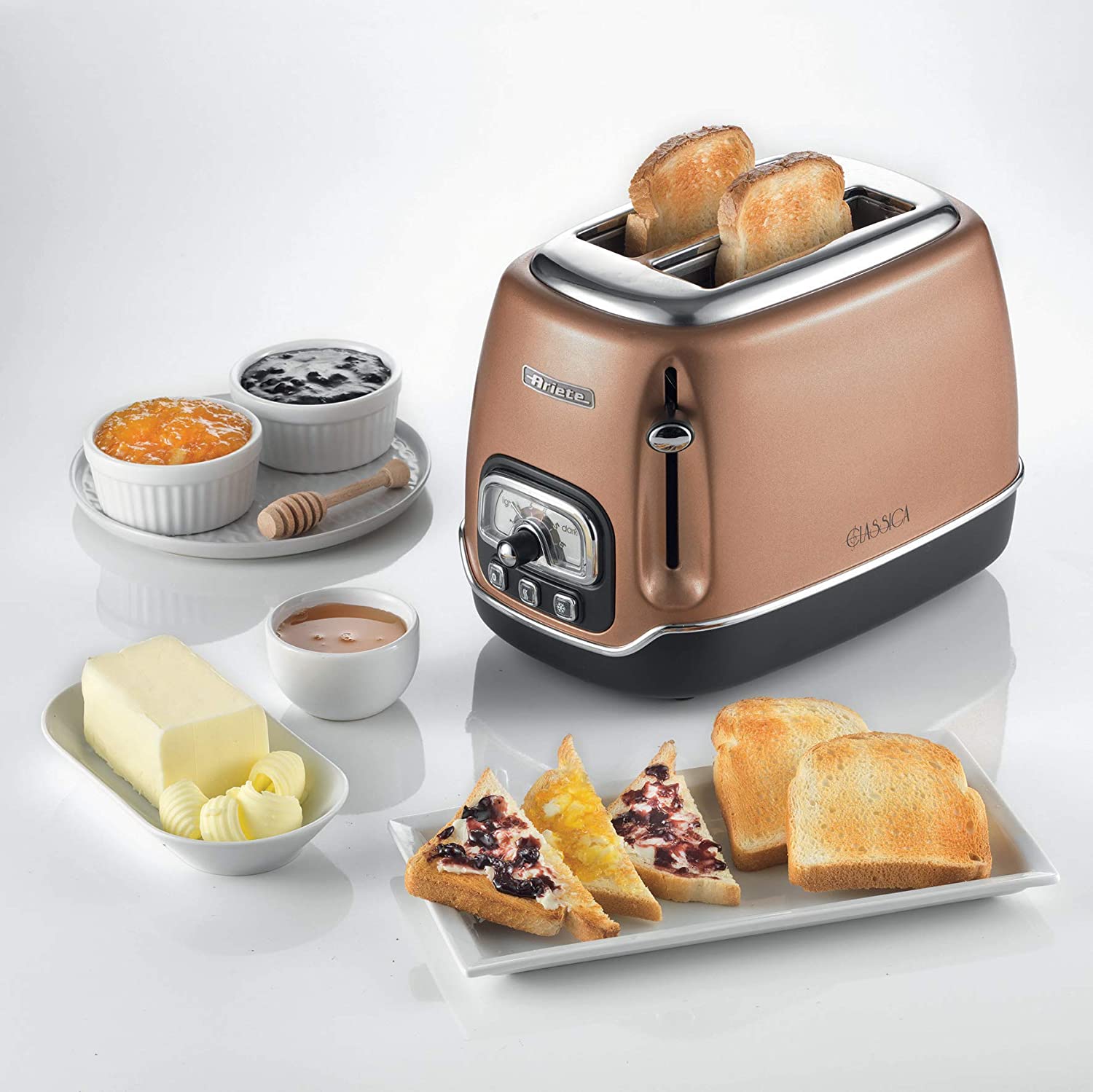 Ariete Tostapane Classica 158/38, Electric Toaster 2 Slices, Without Tongs, 815 W, 3 Functions, 6 Browning Levels, Copper - Mahajan Electronics Online