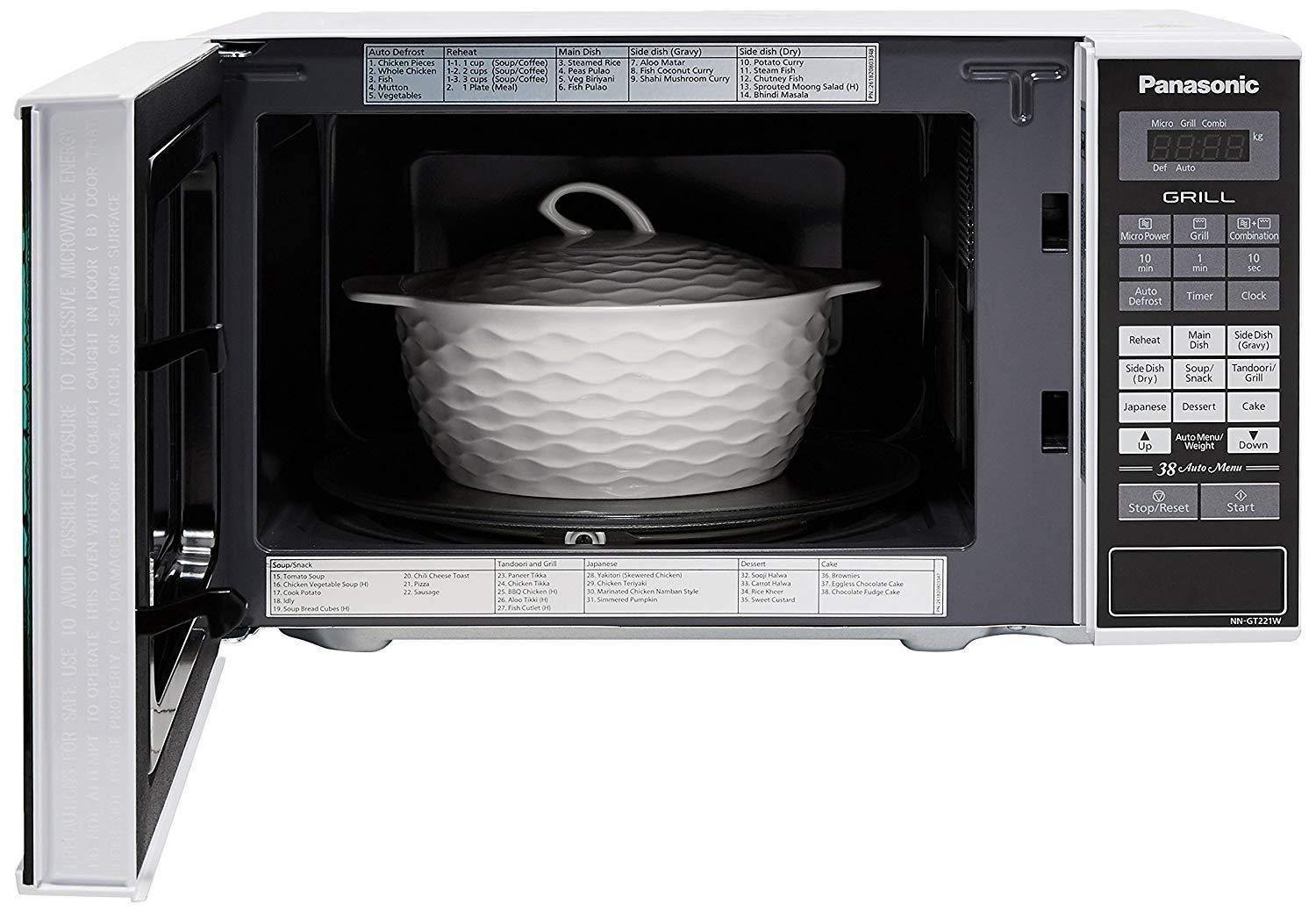 Panasonic 20L Grill Microwave Oven(NN-GT221WFDG,White, 38 Auto Cook Menus ) with Starter Kit - Mahajan Electronics Online