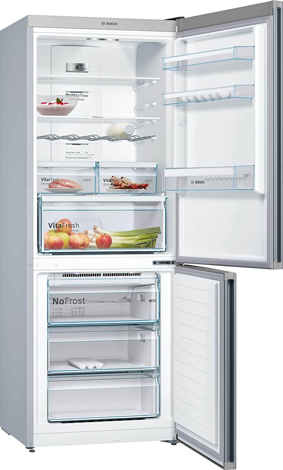 Bosch 415 L 2 star Frost Free Double Door Refrigerator (KGN46XL40I, Black, VarioInverter, VitaFresh, Bottom Freezer) - Mahajan Electronics Online
