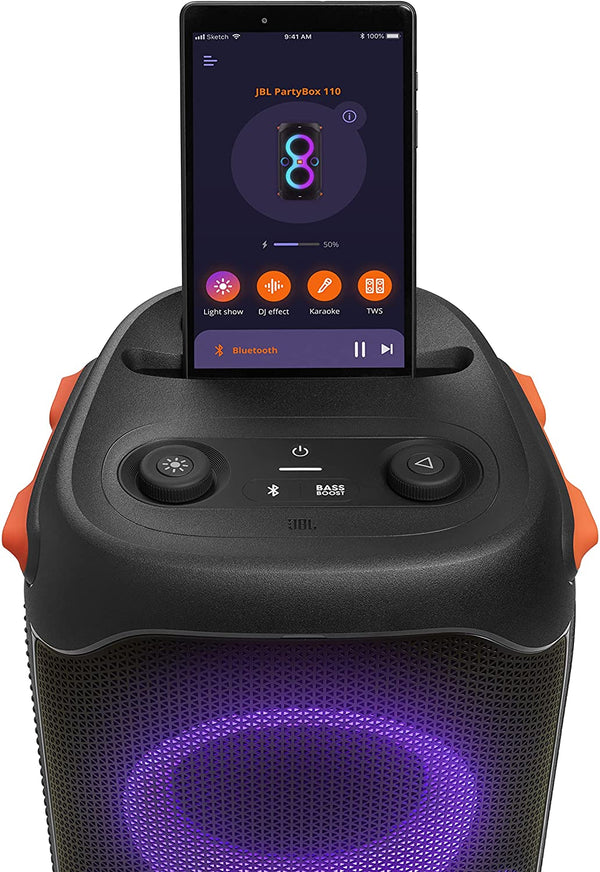 JBL PartyBox 110 Portable Bluetooth Party Speaker 160W Pro Sound, Dynamic  LED Lights, IPX4 Splashproof, 12H Playtime