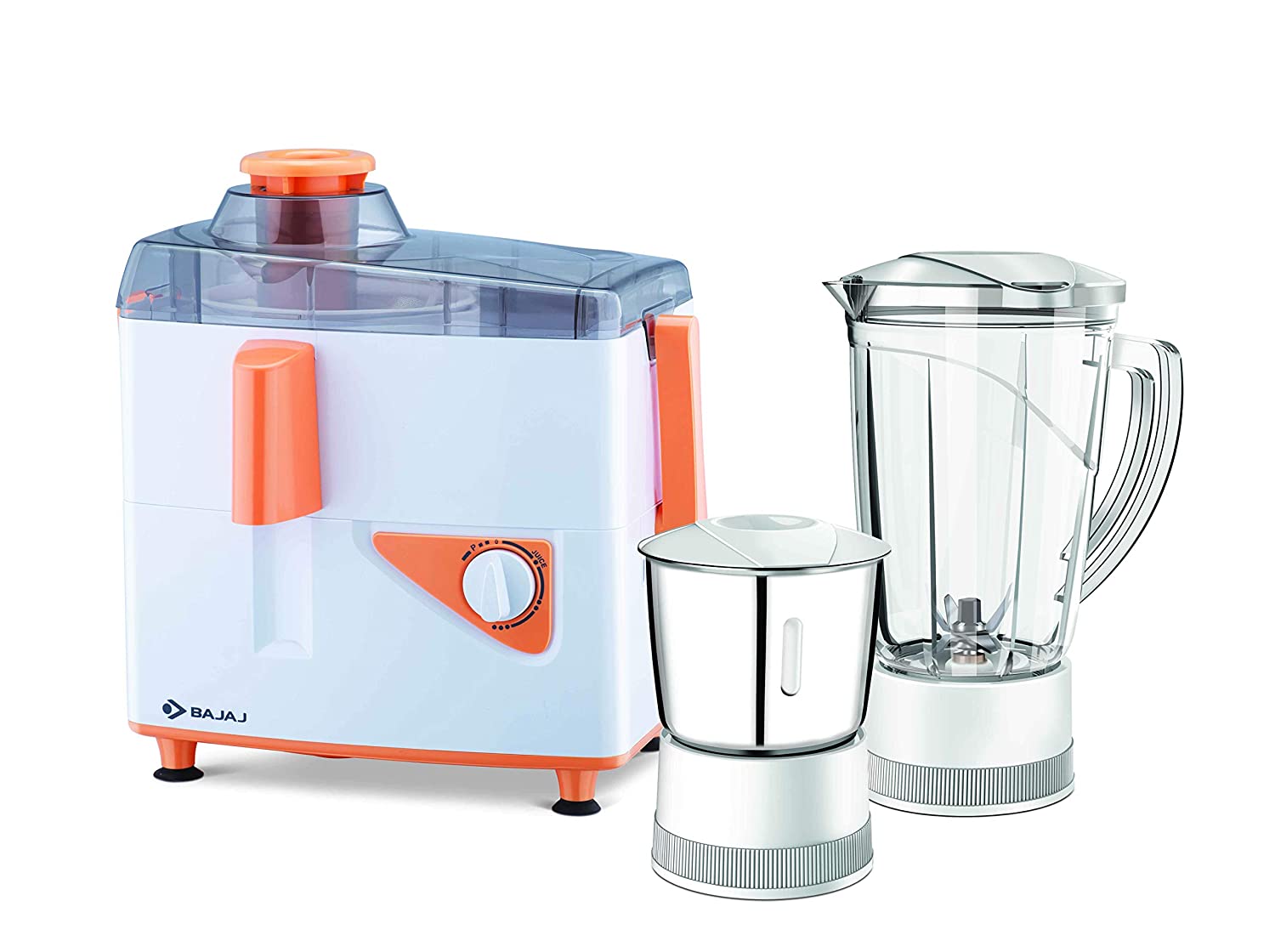 Bajaj Neo JX 4 450-Watt Juicer Mixer Grinder with 2 Jars (White/Orange) - Mahajan Electronics Online