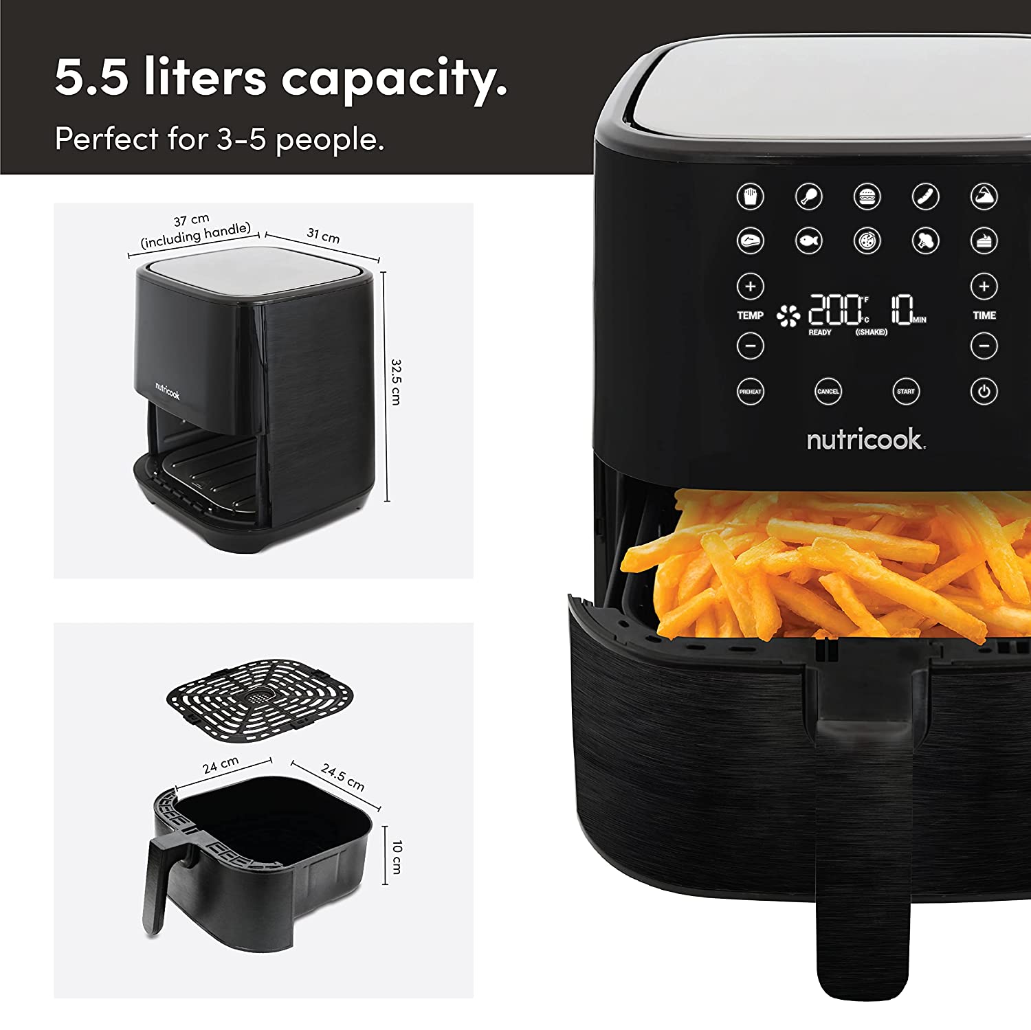 Nutricook AirFryer 2, 1700 Watts, Digital Control Panel Display - Mahajan Electronics Online