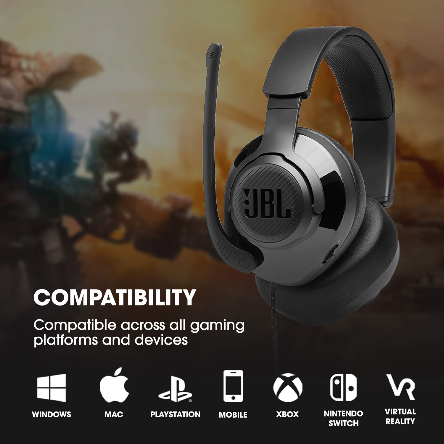 JBL Quantum 200 Wired Over Ear Headphones with Mic (Black) - Mahajan Electronics Online