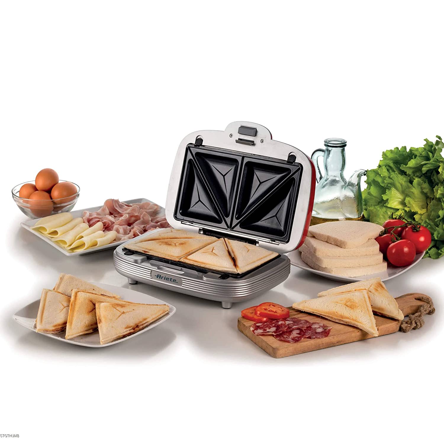 Ariete 1972 Sandwiches & Cookies Party Time, Multi-function Electric Plate, 700 Watt, 3 Non-stick and Interchangeable Plates, Red - Mahajan Electronics Online