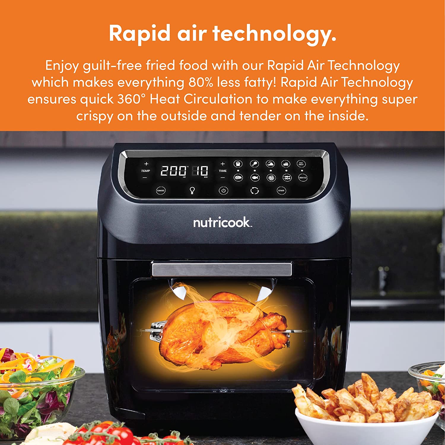 NUTRICOOK 1800 Watts, Digital/One Touch Control Panel Display, 8 Preset Programs Air Fryer Oven (12 L, Black,NC-AFO112K) - Mahajan Electronics Online