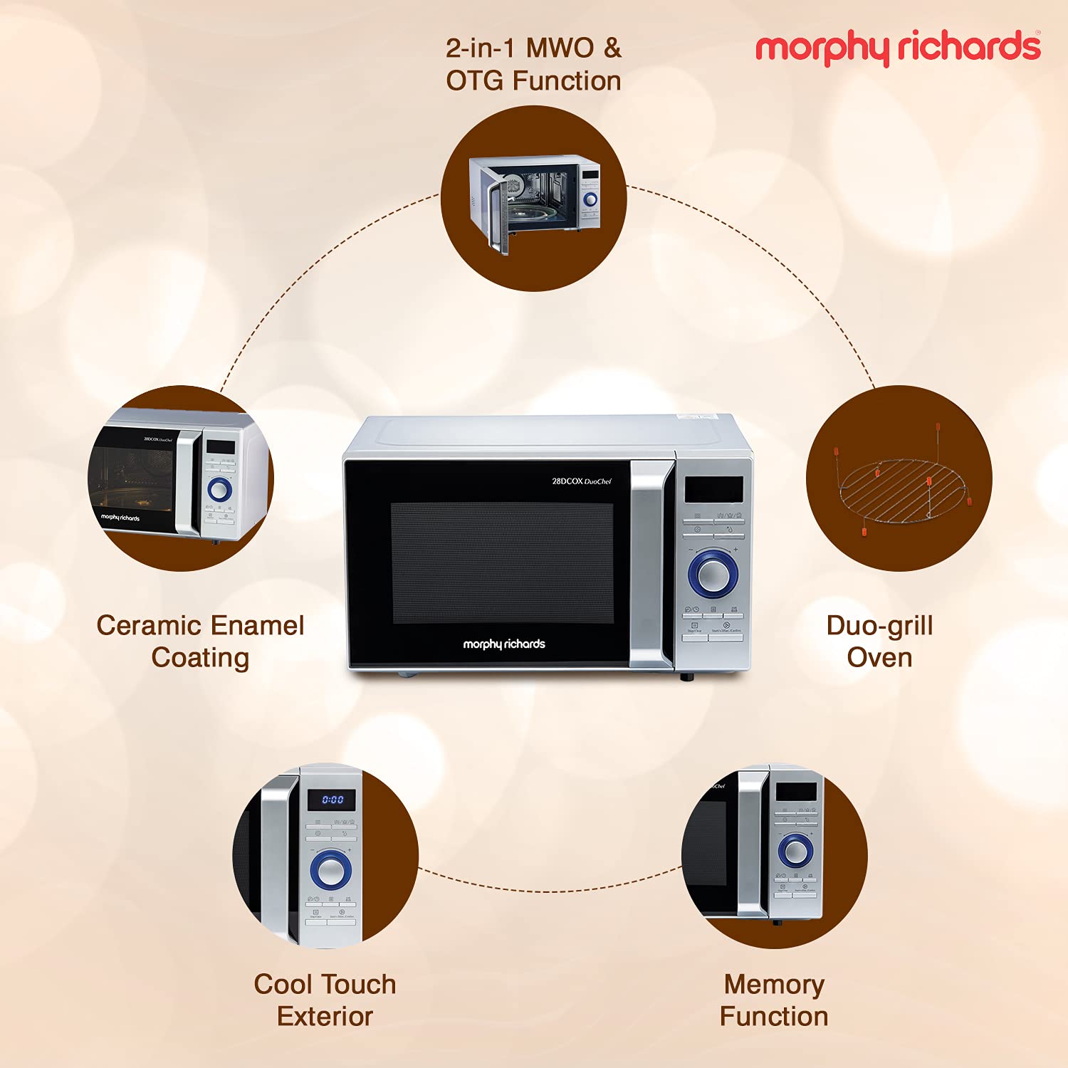 Morphy Richards 28DCOX DuoChef Pro-Convection Microwave Oven and OTG Oven, 28 Ltr, Dual Grill, 300 Auto Cook Menus, Silver, Regular - Mahajan Electronics Online