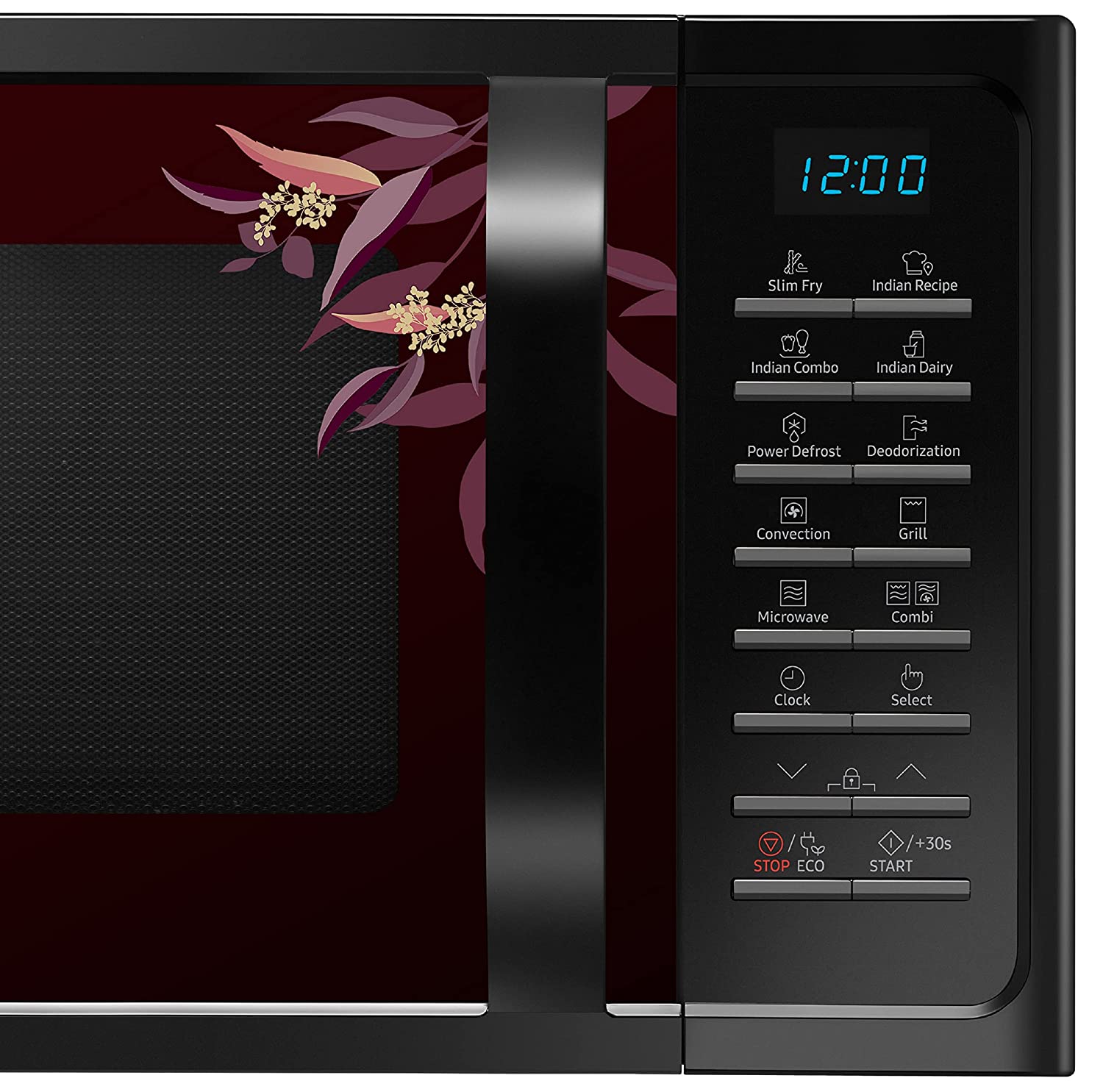 Samsung 28 L Convection Microwave Oven with SlimFry (MC28H5025VR/TL, Black Delight Red Pattern) - Mahajan Electronics Online