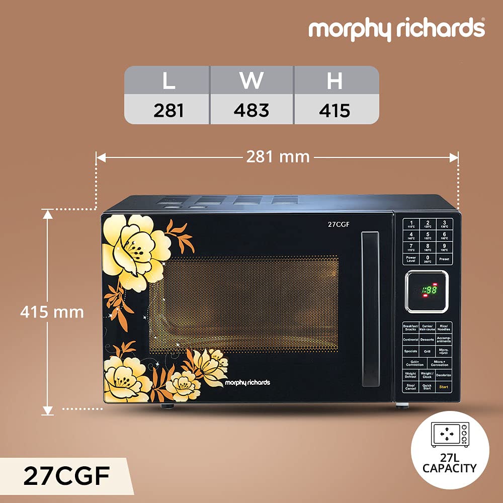 Morphy Richards 27 Ltr Floral Design Microwave Convection Oven 27CGF with 200 Autocook Menus, Black, Regular - Mahajan Electronics Online