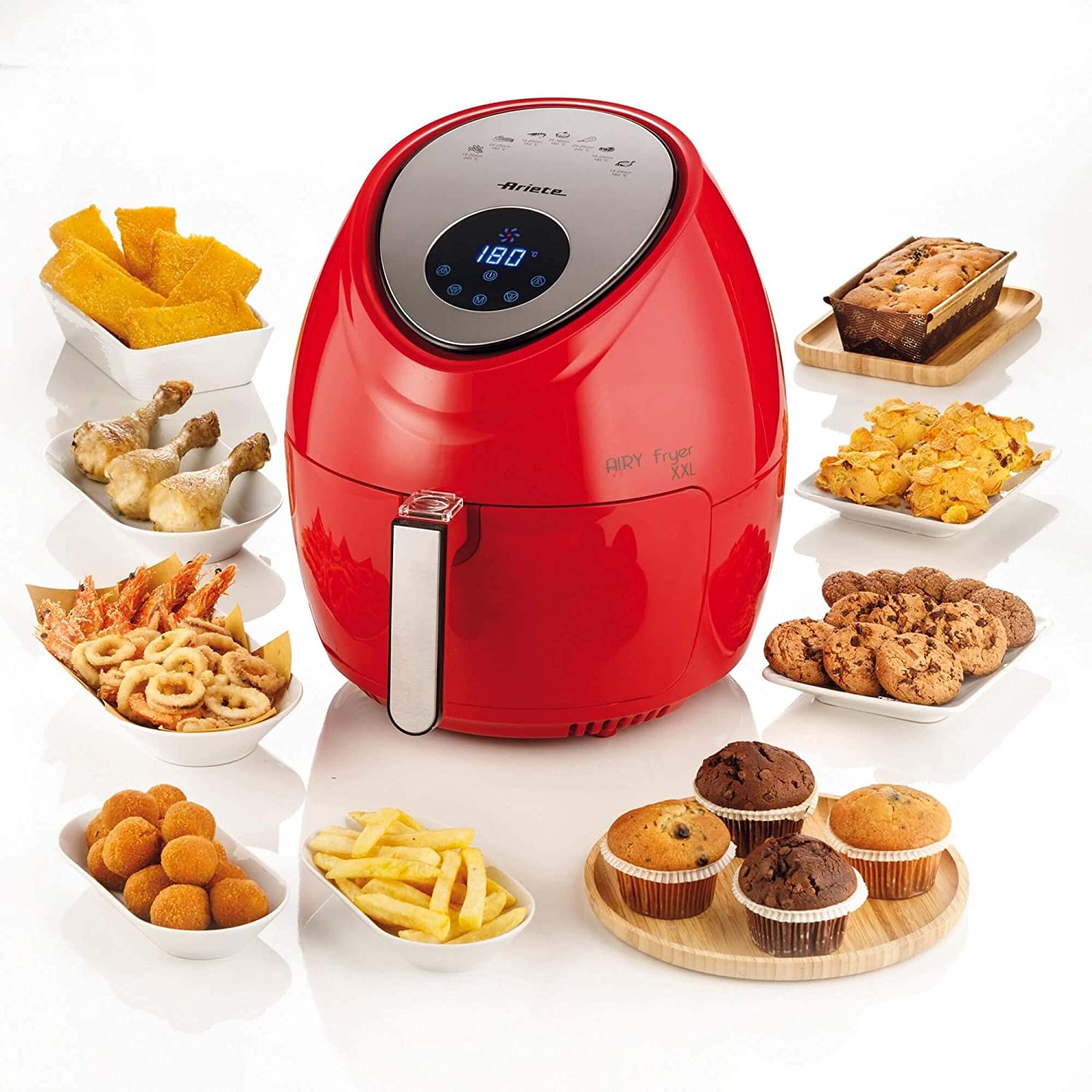 Ariete 4618, Airy Fryer XXL, Air Fryer, 5.5 Liters, Fries Without Oil 2.5 kg of Chips, 1800 Watt, Red - Mahajan Electronics Online