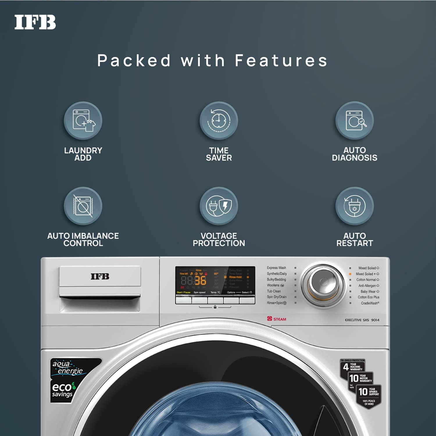 IFB 9 Kg 5 Star Front Load Washing Machine EXECUTIVE SXS 9014, Silver, In-built Heater