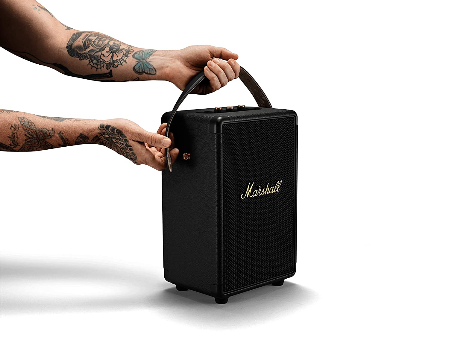 Marshall Tufton 80 Watt Wireless Bluetooth Portable Speaker (Black & Brass) - Mahajan Electronics Online