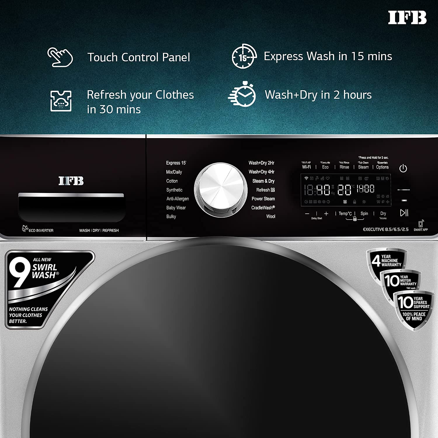 IFB Washer Dryer Executive ZXS 8.5/6.5kg 5 Star Inverter Fully-Automatic - Mahajan Electronics Online