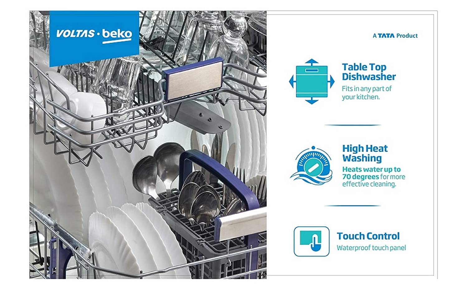 Voltas Beko 8 Place Settings Table Top Dishwasher DT8S Silver