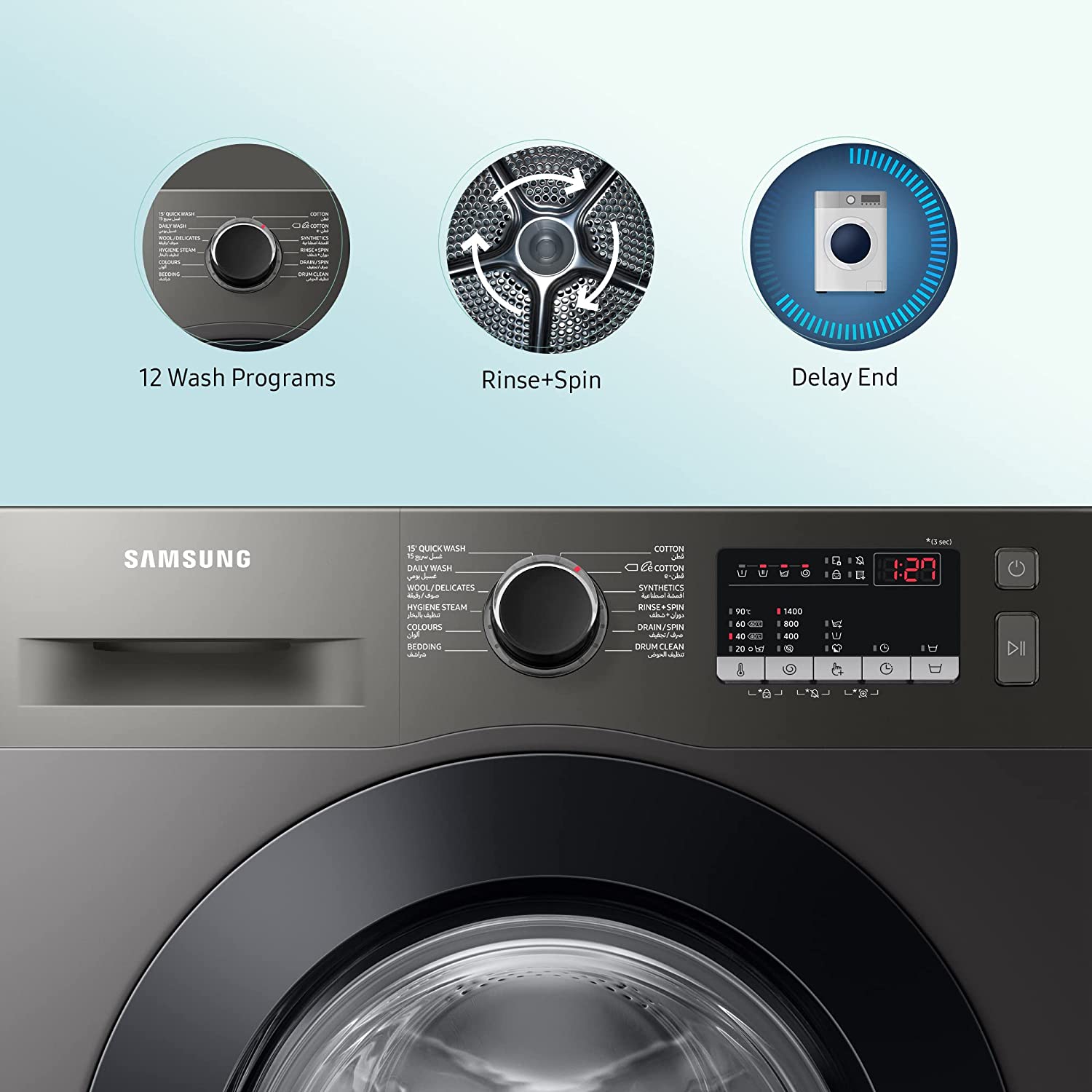 Samsung 8 Kg 5 Star Inverter Front Loading Washing Machine WW80T4040CX1TL, Inox - Mahajan Electronics Online