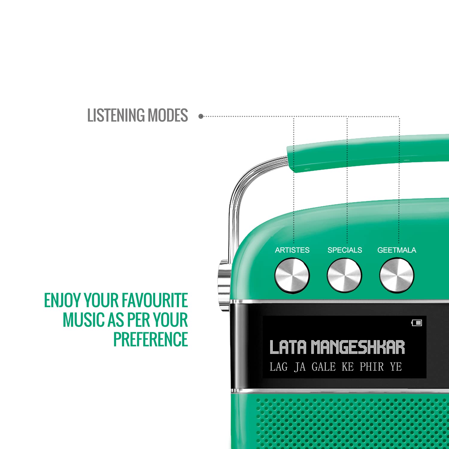 Saregama Carvaan Premium (Pop Colour Range) Hindi - Portable Music Player with 5000 Preloaded Songs, FM/BT/AUX (Forest Green) - Mahajan Electronics Online